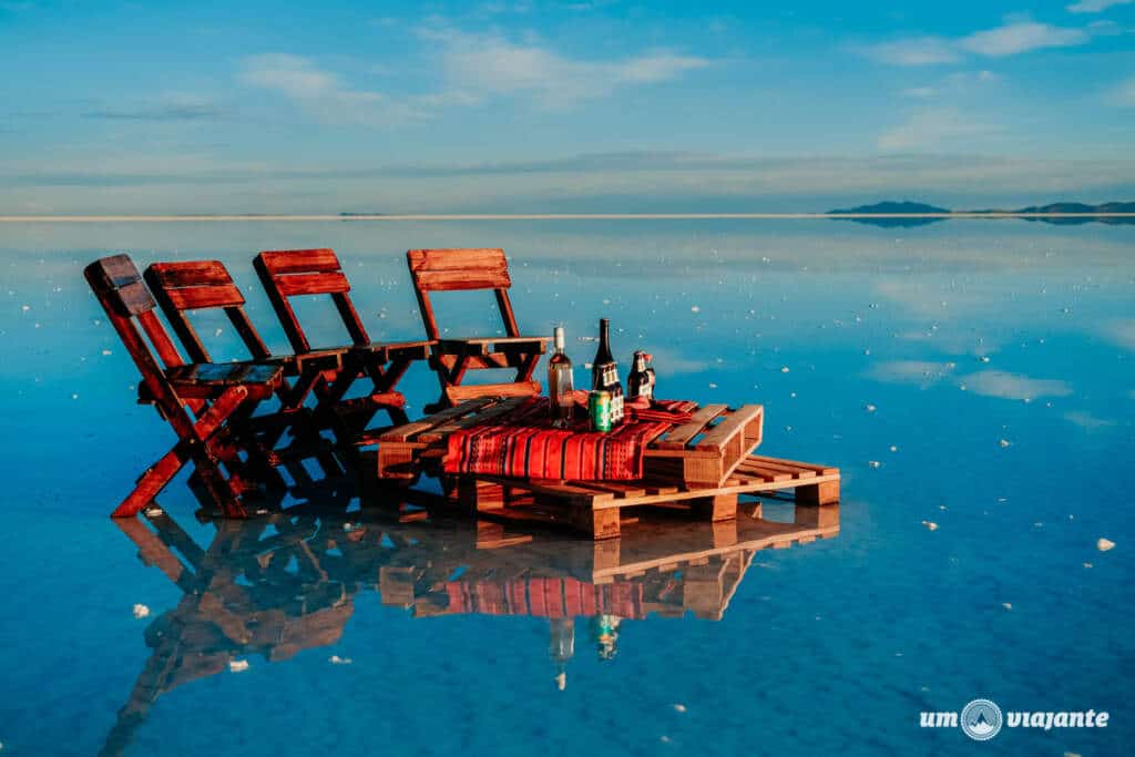 Pôr do sol no Salar de Uyuni